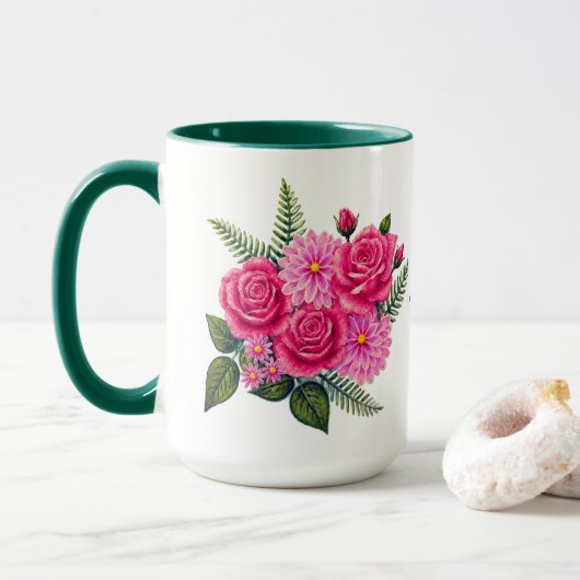 Mug Roses et Dahlias Grand (Avec donut)