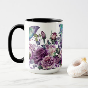 Mug Roses et papillons floraux violets