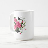 Mug Roses et papillons, motif coloré, (Devant gauche)
