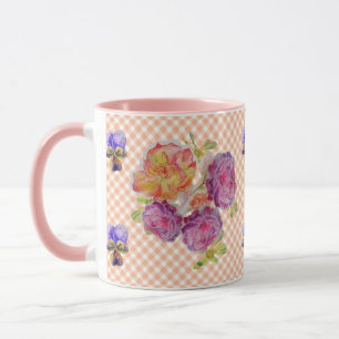 Mug Roses et Violettes roses vérifient Shabby Watercol