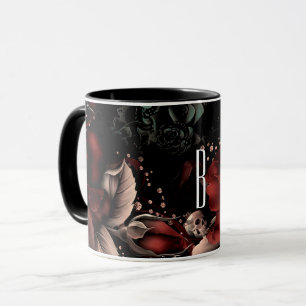 Mug Roses Étincelantes Rouge Noir & Crâne Personnalisé