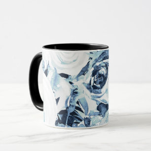 Mug Roses Florales Blanches Bleues Hiver Vintage Shabb