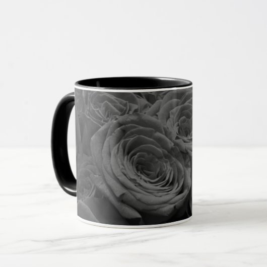 Mug Roses gris, photo florale grise (Devant gauche)