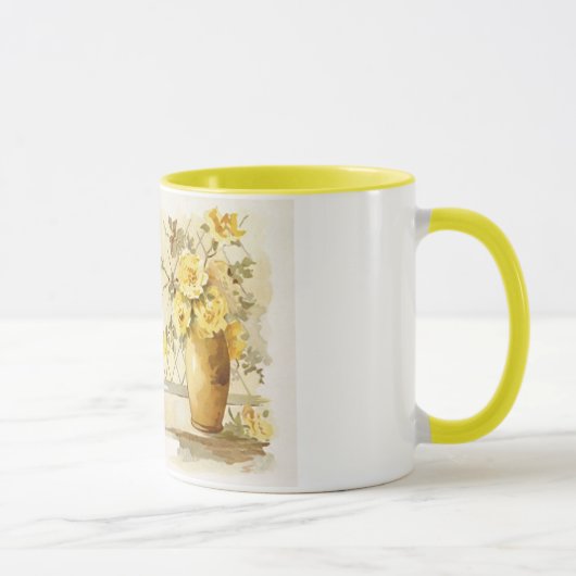 Mug Roses jaunes dans un vase à poterie (Droite)
