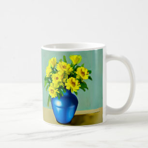 Mug Roses jaunes dans un Vase bleu Boho Art