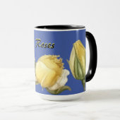 Mug Roses jaunes "Roses" sur café bleu (Devant droit)