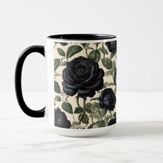 Mug Roses Noirs Et Feuilles Verts, (Gauche)