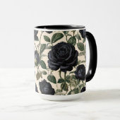 Mug Roses Noirs Et Feuilles Verts, (Devant droit)