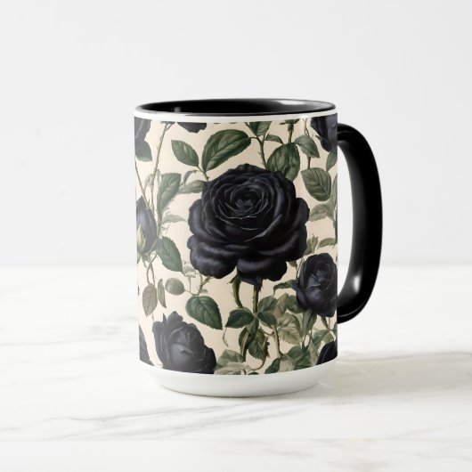 Mug Roses Noirs Et Feuilles Verts, (Devant droit)