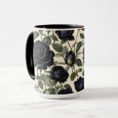 Mug Roses Noirs Et Feuilles Verts, (Devant gauche)
