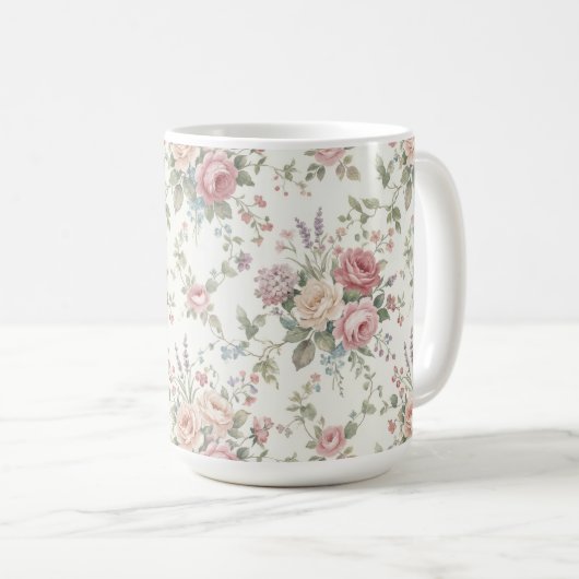 Mug Roses pastel élégant shabby chic (Devant droit)
