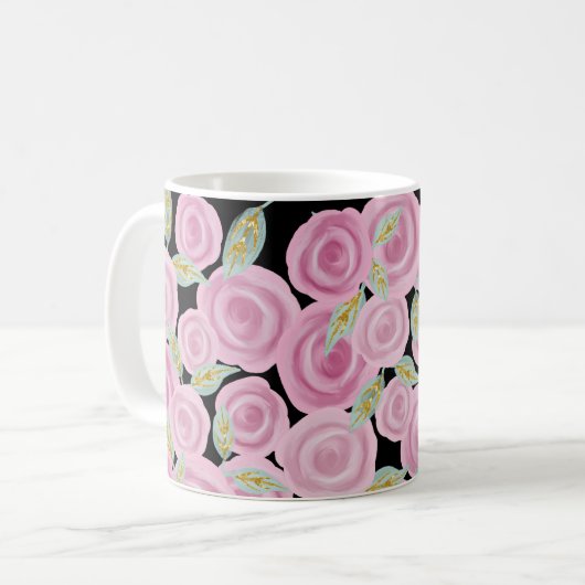 Mug Roses peints en rose (Devant gauche)