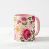 Mug Roses rose et jaune Ferme Chic Shabby Chic Floral (Devant droit)