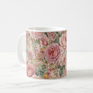 Mug Roses Rose Poussiéreux Vert Sauge Or Charme Rustiq