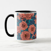 Mug Roses roses avec feuilles bleus sur bleu (Gauche)
