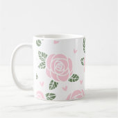 Mug Roses roses Motif avec Feuilles verts et Coeurs (Gauche)