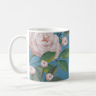Mug Roses roses pâles sur fond bleu marine