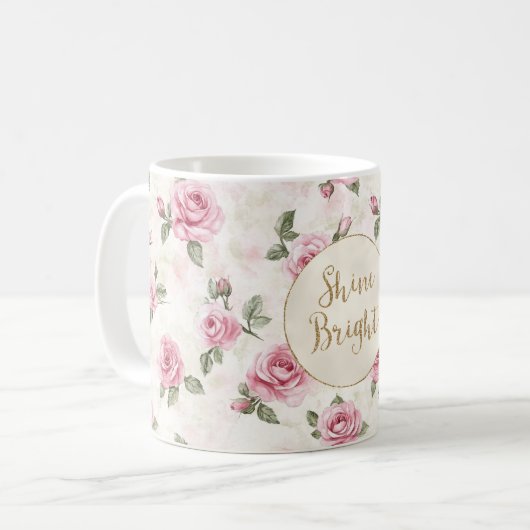 Mug Roses roses rose Parties scintillant or florale br (Devant gauche)