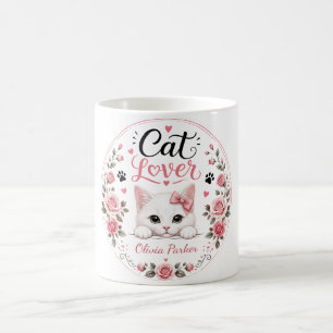 Mug Roses roses roses blanches personnalisées avec nom