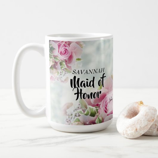 Mug Roses roses roses Floral Maid of Honor Wedding Fav (Avec donut)