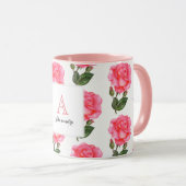 Mug Roses roses roses sur mesure Art Floral Monogramme (Devant droit)