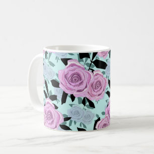 Mug roses roses roses turquoise fond  
