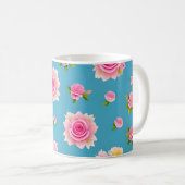 Mug Roses roses sur un fond bleu (Devant droit)