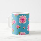 Mug Roses roses sur un fond bleu (Devant gauche)