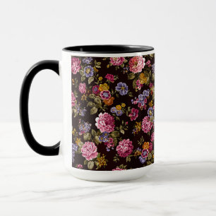 Mug Roses roses vintage sur fond noir
