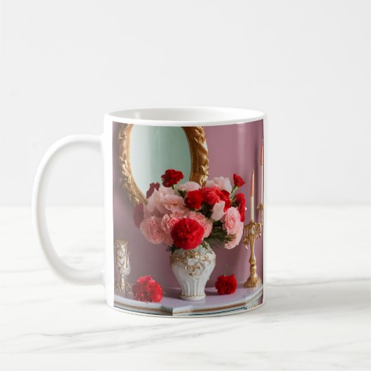 Mug Roses rouges avec miroir, romance (Gauche)