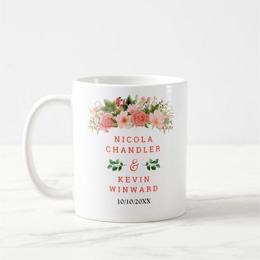 Mug Roses Rouges Corail avec Feuillage de Mariage (Gauche)