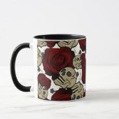 Mug Roses Rouges & Crânes Floral Noir Gothique Blanc (Gauche)