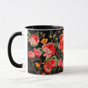 Mug ROSES ROUGES ET BOUTEILLES JAUNES Floral noir