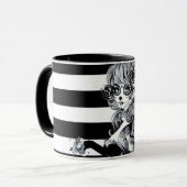 Mug Roses rouges et crânes gris noir floral gothique (Devant gauche)