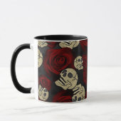 Mug Roses rouges et crânes gris noir floral gothique (Gauche)