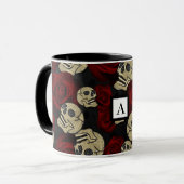 Mug Roses rouges et crânes gris noir floral gothique (Devant gauche)