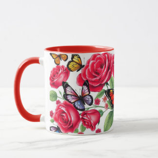 Mug Roses Rouges Et Papillons