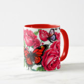 Mug Roses Rouges Et Papillons (Devant droit)