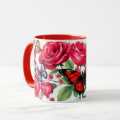 Mug Roses Rouges Et Papillons (Devant gauche)