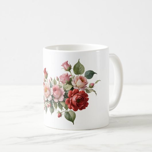 Mug Roses rouges et roses (Devant droit)
