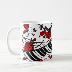 Mug Roses rouges et touches de piano, attirant l'oeil
