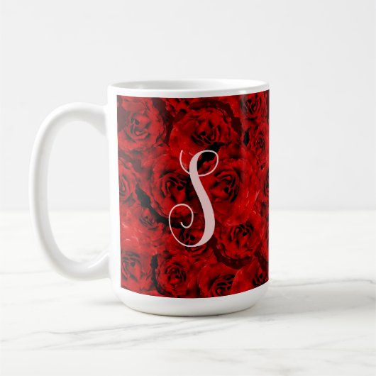 Mug Roses rouges foncées modernes Monogramme personnal (Gauche)