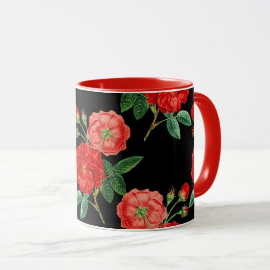 Mug Roses rouges, fond noir, (Devant droit)