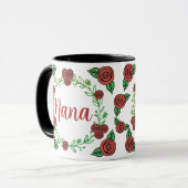 Mug Roses rouges mignonnes Courbe florale Nana (Devant gauche)