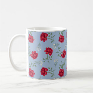 Mug Roses rouges sur bleu pâle Calico surdimensionné