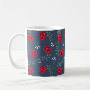 Mug Roses Rouges sur Calicot Surdimensionné Bleu Ardoi
