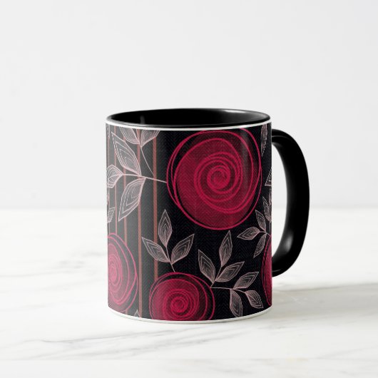 Mug Roses rouges sur noir. (Devant droit)