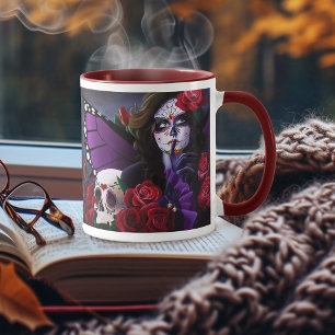 Mug Roses rouges violettes Crâne de sucre Fée Jour des