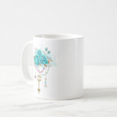 Mug Roses turquoise avec touches (Devant gauche)