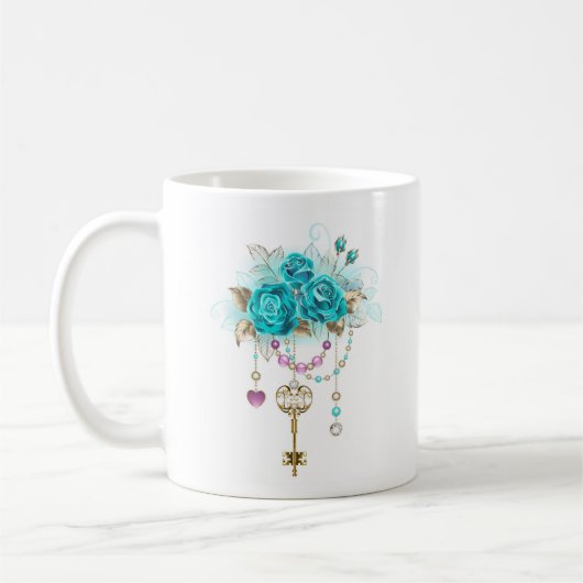 Mug Roses turquoise avec touches (Gauche)